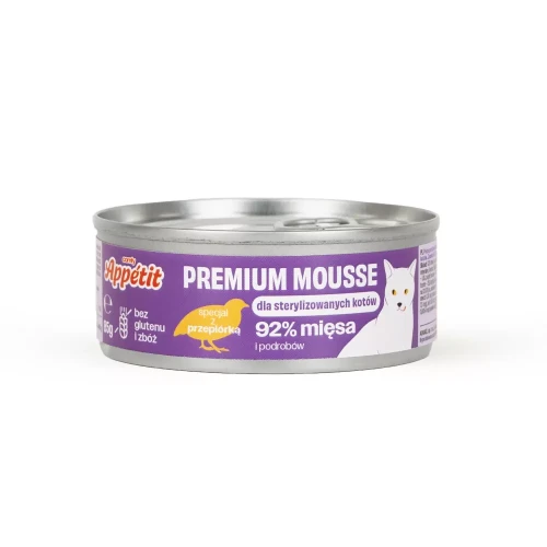 Comfy Appetit Premium Mousse Sterilized z przepiórką 85 g – puszka karmy dla kota
