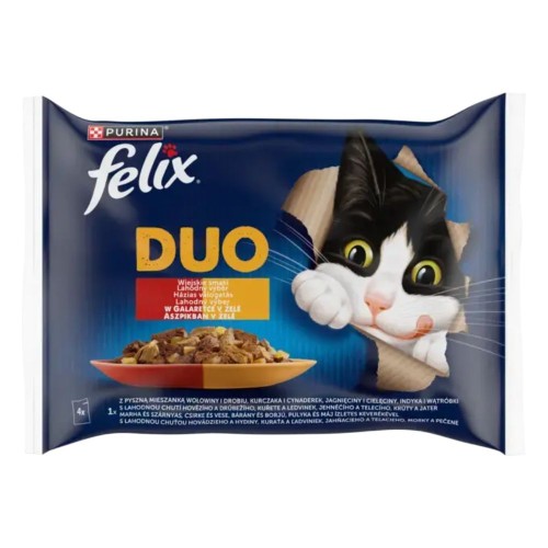 Felix Fantastic Duo Wiejskie Smaki 4 x 85 g – opakowanie mokrej karmy dla kota w galaretce