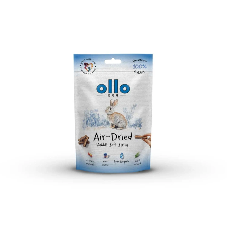 Ollo Air-Dried Rabbit Soft Strips – przysmaki dla psa z królika 80g opakowanie