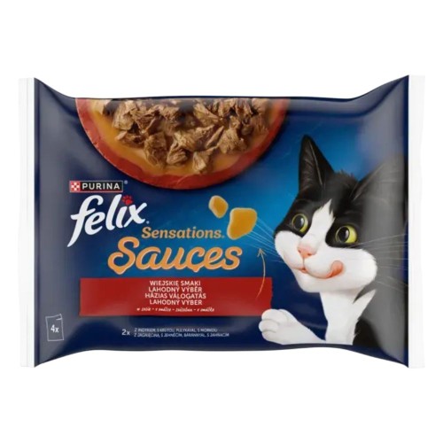 Felix Sensations Sauces Wiejskie Smaki 4 × 85 g – opakowanie mokrej karmy dla kota w sosie