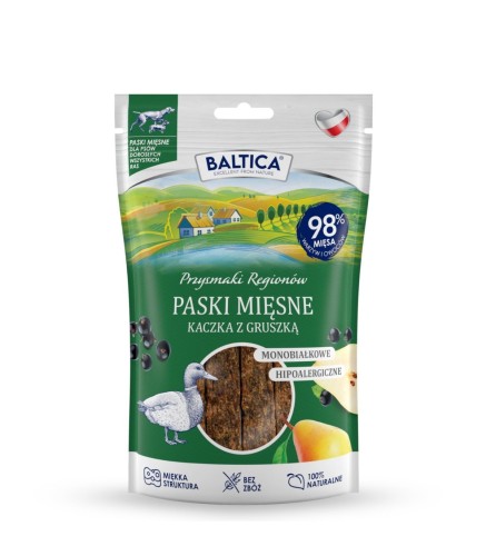 Opakowanie Baltica Smaki Regionów Paski Mięsne z Kaczki z Gruszką dla Psa 90 g