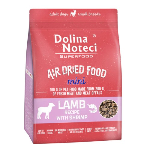 Dolina Noteci Superfood MINI Jagnięcina z Krewetkami 1 kg – opakowanie karmy suszonej dla małych psów