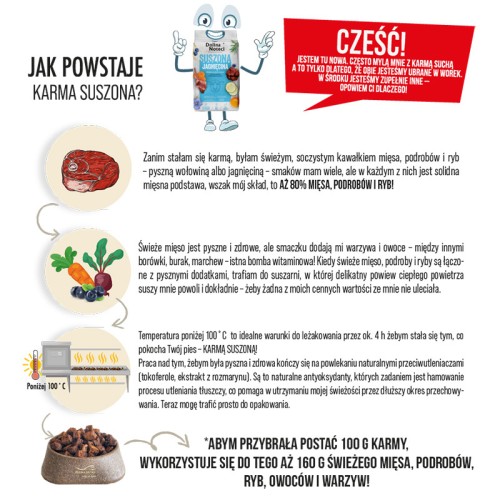 Infografika przedstawiająca proces powstawania karmy suszonej Dolina Noteci Premium
