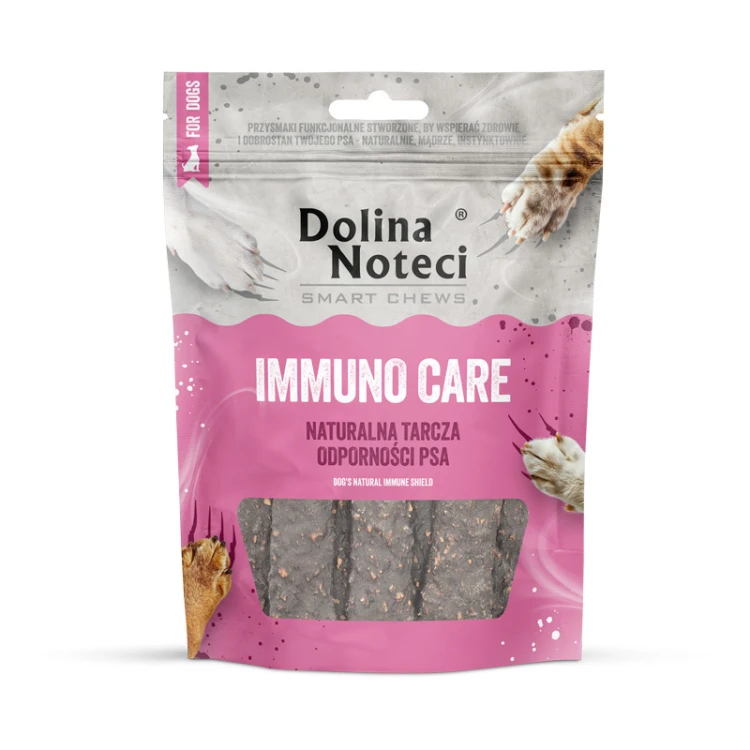 Opakowanie Dolina Noteci Smart Chews Immuno Care 7 szt. z widocznymi suszonymi przysmakami dla psa