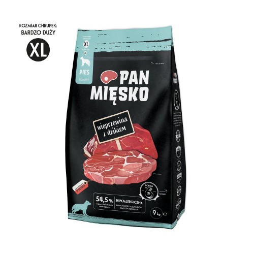Pan Mięsko Wieprzowina z Dzikiem 9 kg z oznaczeniem bardzo dużych chrupek XL
