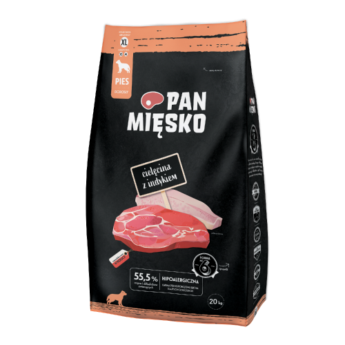 Opakowanie Pan Mięsko Cielęcina z Indykiem 20 kg, chrupki XL