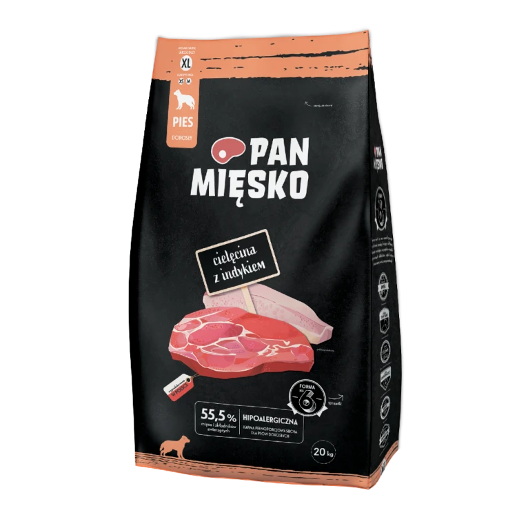 Opakowanie Pan Mięsko Cielęcina z Indykiem 20 kg, chrupki XL