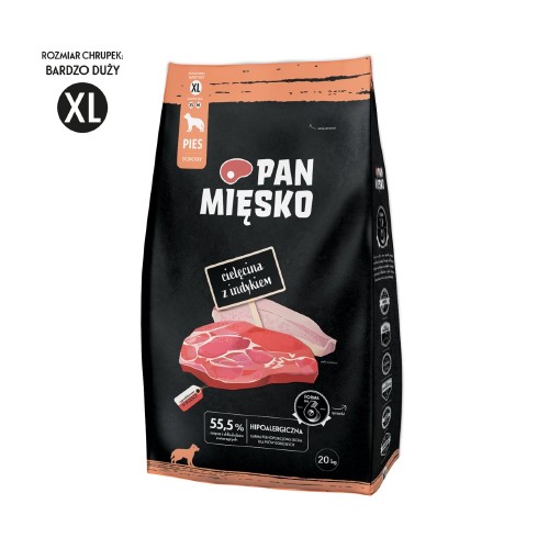 Pan Mięsko Cielęcina z Indykiem 20 kg z oznaczeniem bardzo dużego rozmiaru chrupek XL