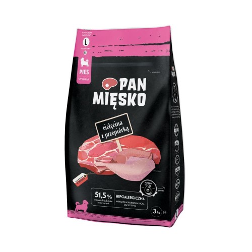 Pan Mięsko Cielęcina z Przepiórką 3 kg – opakowanie suchej karmy dla szczeniąt