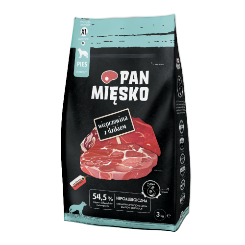 Pan Mięsko Wieprzowina z Dzikiem karma sucha dla dorosłych psów XL 3 kg