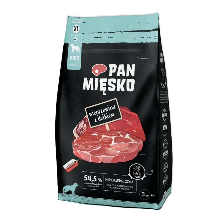 Pan Mięsko Wieprzowina z Dzikiem karma sucha dla dorosłych psów XL 3 kg