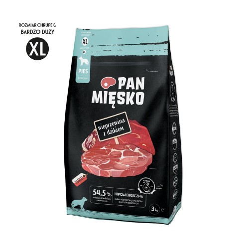 Pan Mięsko Wieprzowina z Dzikiem 3 kg z oznaczeniem bardzo dużych chrupek XL