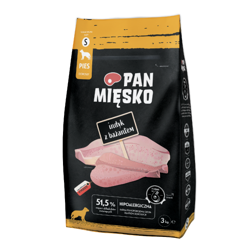 Pan Mięsko Indyk z Bażantem 3 kg – opakowanie suchej karmy dla dorosłych psów