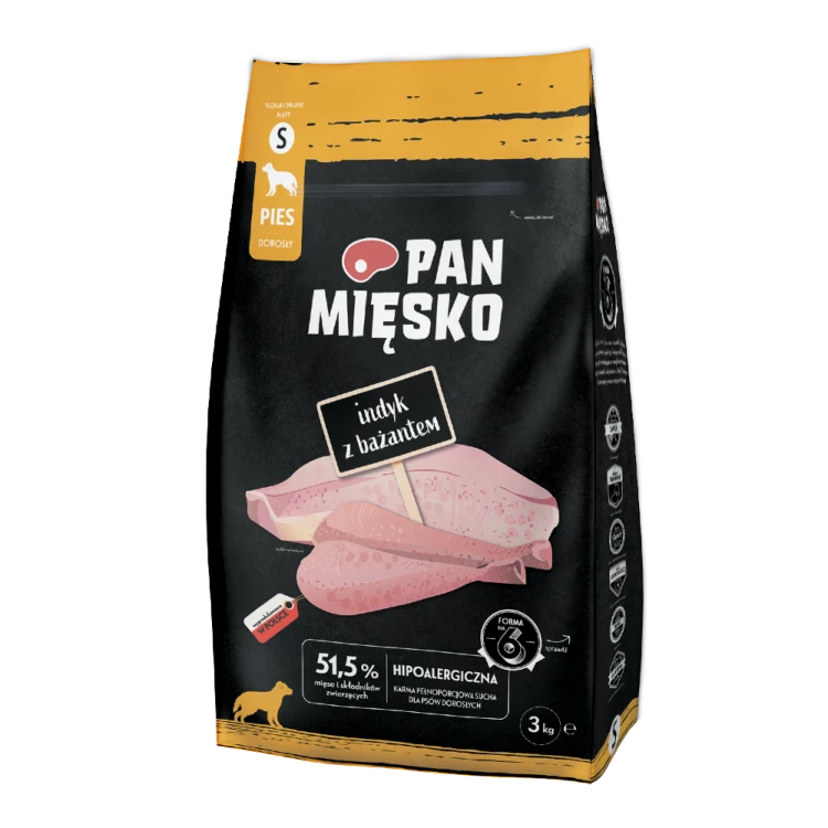 Pan Mięsko Indyk z Bażantem 3 kg – opakowanie suchej karmy dla dorosłych psów
