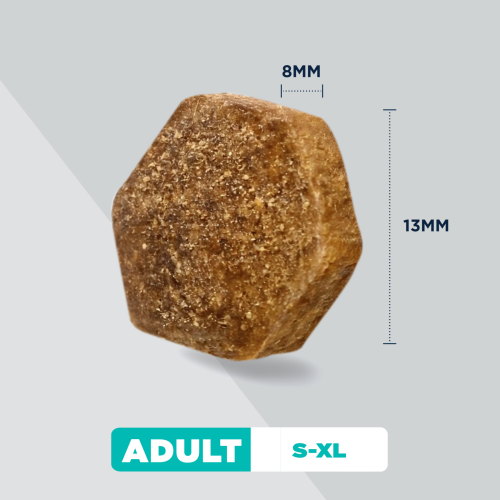 Granulka karmy EUKANUBA Adult S-XL z oznaczeniem wymiarów 8 mm i 13 mm
