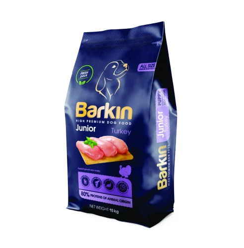 Opakowanie Barkin Junior Turkey 15 kg – sucha karma dla szczeniąt i młodych psów