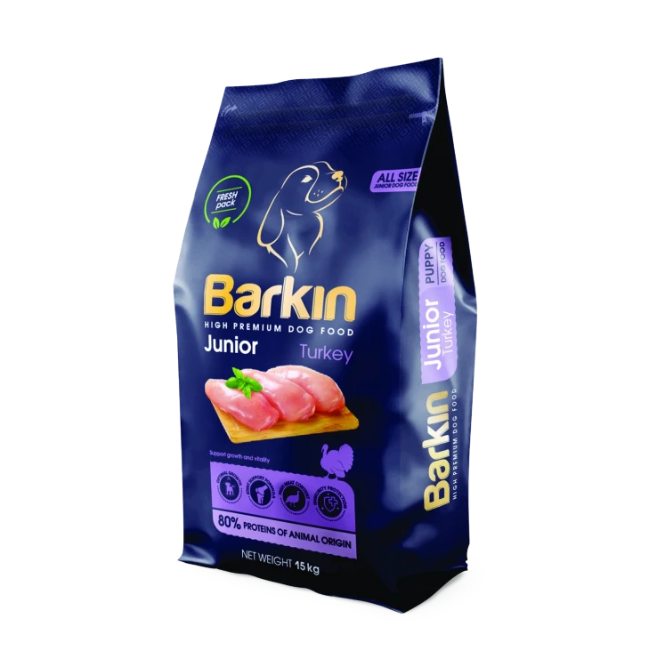 Opakowanie Barkin Junior Turkey 15 kg – sucha karma dla szczeniąt i młodych psów