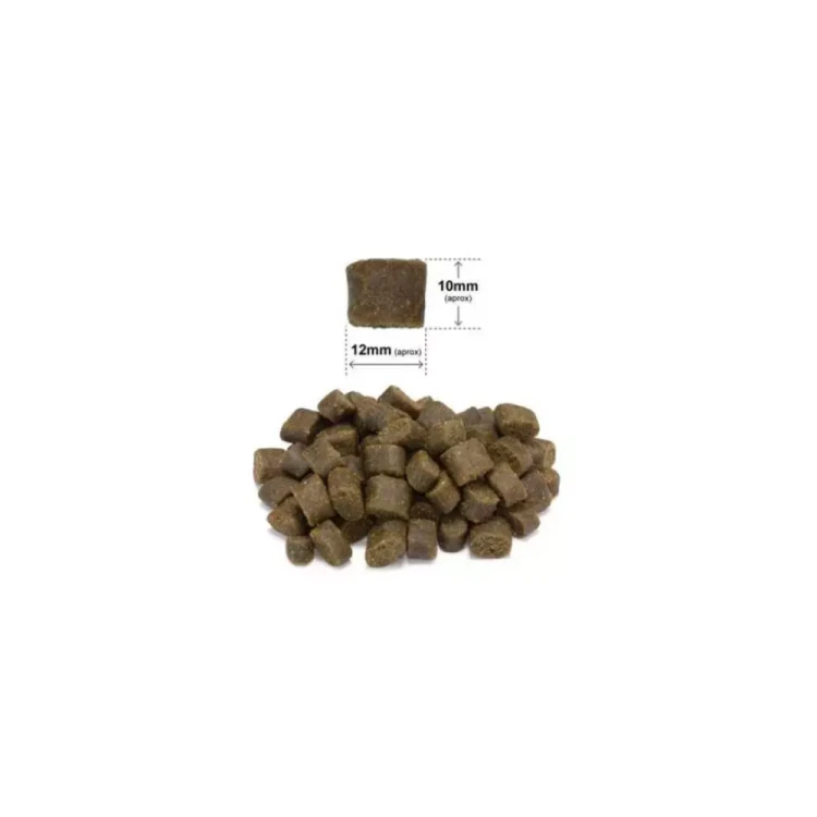 Granulki karmy Arquivet Fresh z oznaczeniem wymiarów około 10 mm × 12 mm