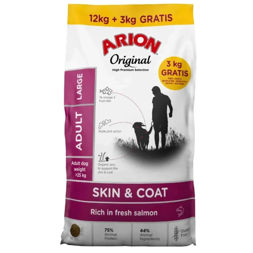 Arion Original Skin & Coat Adult Large 12+3 kg – opakowanie karmy dla dorosłych psów dużych ras z łososiem