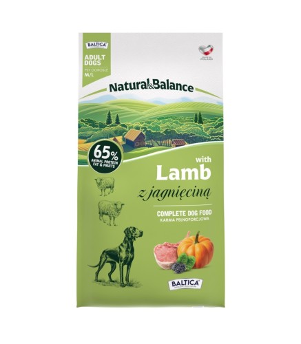 Baltica Natural & Balance z jagnięciną – opakowanie karmy dla dorosłych psów M/L