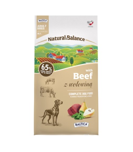 Baltica Natural & Balance Wołowina 9 kg – opakowanie karmy dla dorosłych psów M/L
