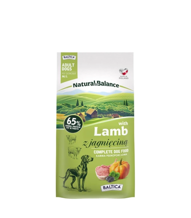 Baltica Natural & Balance z jagnięciną – opakowanie karmy dla dorosłych psów M/L 3 kg