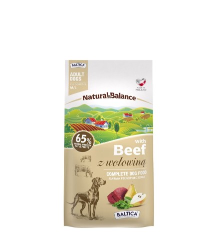 Baltica Natural & Balance Wołowina 3 kg – opakowanie karmy dla dorosłych psów M/L