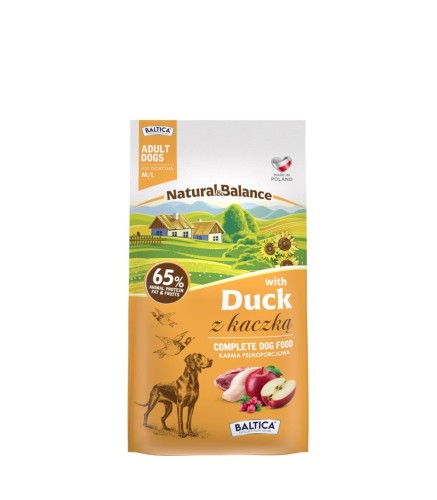 Baltica Natural & Balance z kaczką 3 kg – opakowanie karmy dla dorosłych psów M/L