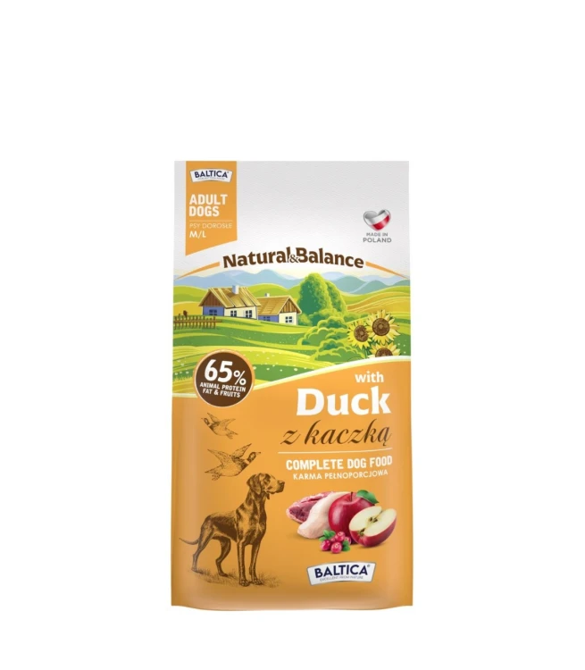 Baltica Natural & Balance z kaczką 3 kg – opakowanie karmy dla dorosłych psów M/L