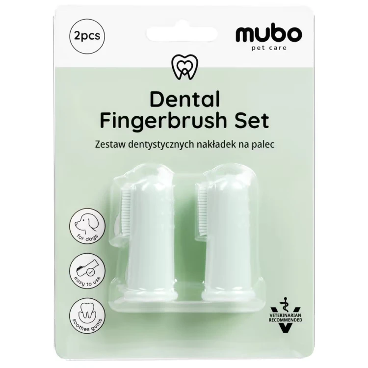 Mubo Dental Fingerbrush Set – opakowanie zestawu dwóch nakładek na palec do czyszczenia zębów