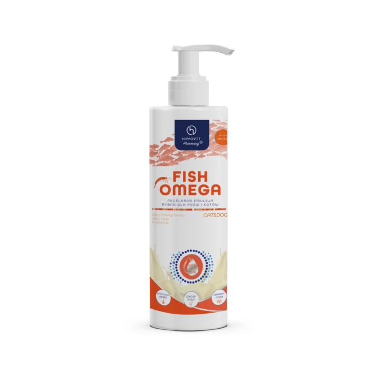 Hippovet Pharmacy Omega Fish 250 ml – butelka micelarnej emulsji rybnej dla psów i kotów