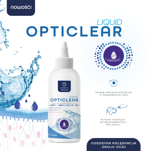 Hippovet Pharmacy OptiClear Liquid – grafika płynu do pielęgnacji i oczyszczania okolic oczu