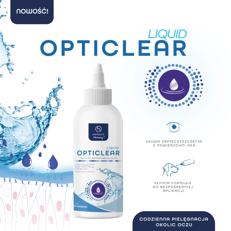 Hippovet Pharmacy OptiClear Liquid – grafika płynu do pielęgnacji i oczyszczania okolic oczu
