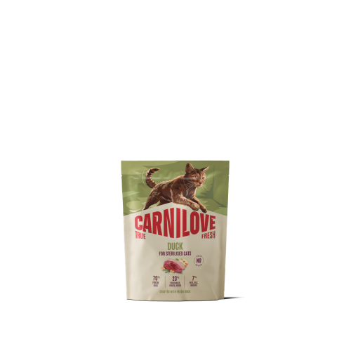 Carnilove True Fresh Duck 400 g – przód opakowania suchej karmy z kaczką dla kotów po sterylizacji