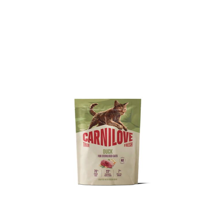 Carnilove True Fresh Duck 400 g – przód opakowania suchej karmy z kaczką dla kotów po sterylizacji