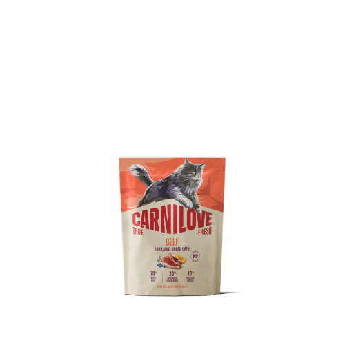 Carnilove True Fresh Beef 400 g – przód opakowania suchej karmy z wołowiną dla dorosłych kotów dużych ras