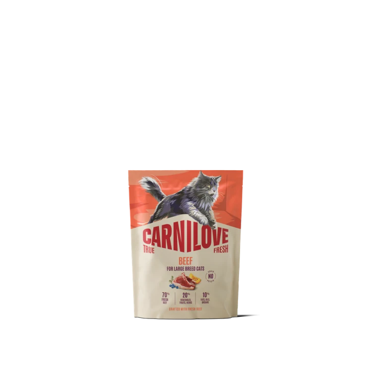 Carnilove True Fresh Beef 400 g – przód opakowania suchej karmy z wołowiną dla dorosłych kotów dużych ras