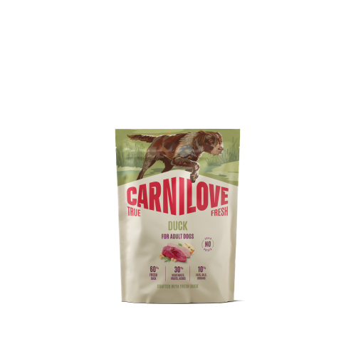 Carnilove True Fresh Duck 1,5 kg – przód opakowania suchej karmy z kaczką dla dorosłych psów