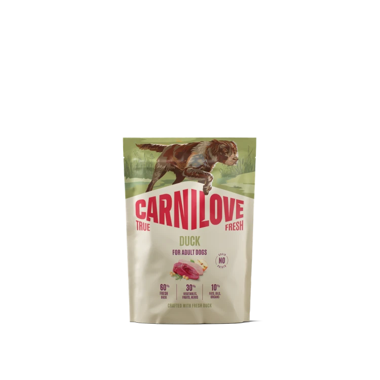 Carnilove True Fresh Duck 1,5 kg – przód opakowania suchej karmy z kaczką dla dorosłych psów