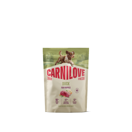 Carnilove True Fresh Duck for Puppies 1,5 kg – przód opakowania suchej karmy z kaczką dla szczeniąt