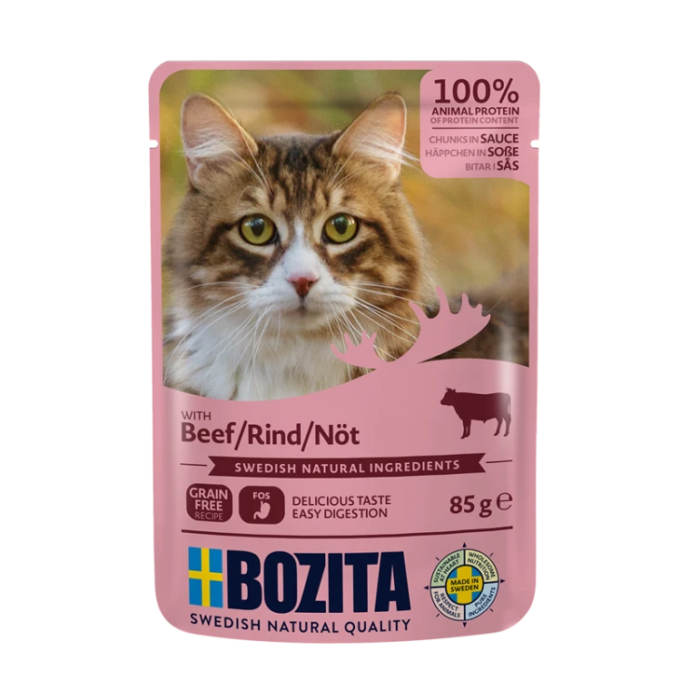 Bozita karma mokra dla kota kawałki w sosie z wołowiną 85 g – opakowanie saszetki