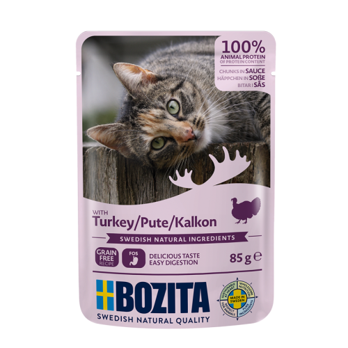 Bozita karma mokra dla kota kawałki w sosie z indykiem 85 g – opakowanie saszetki