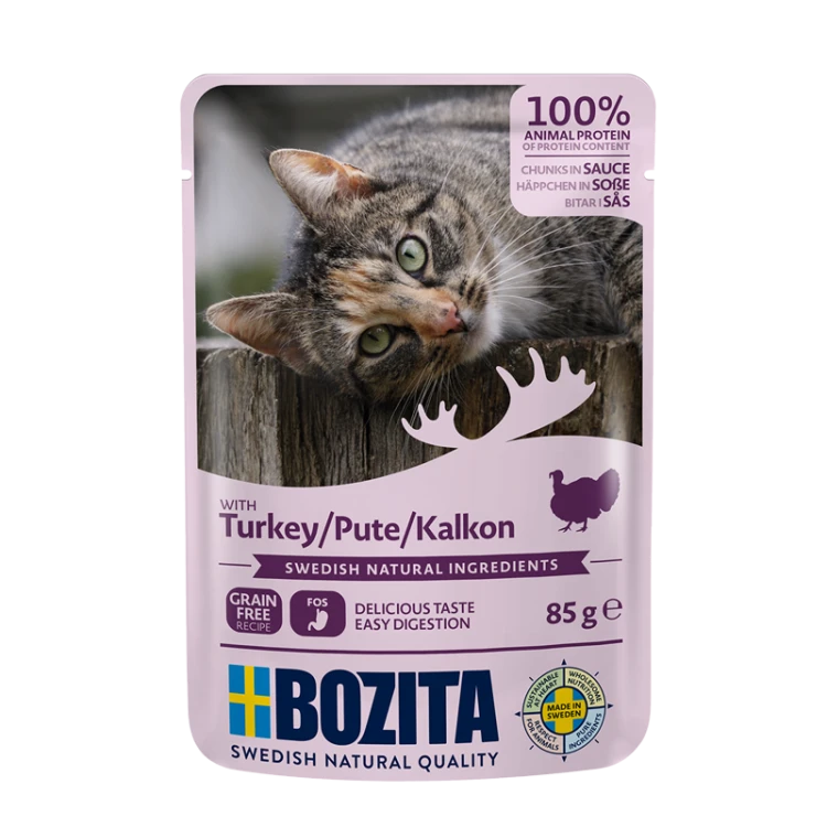 Bozita karma mokra dla kota kawałki w sosie z indykiem 85 g – opakowanie saszetki