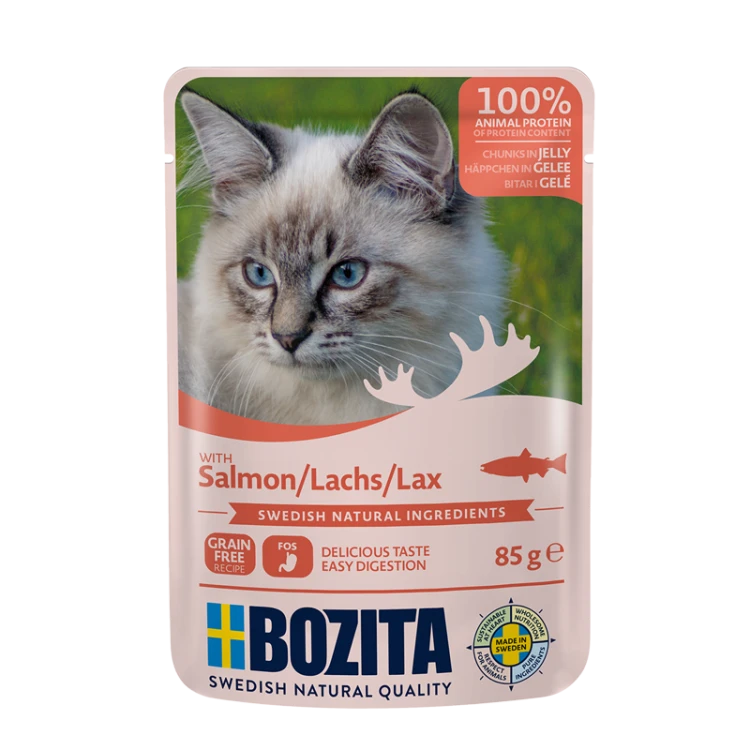 Bozita karma mokra dla kota kawałki w galaretce z łososiem 85 g – opakowanie produktu