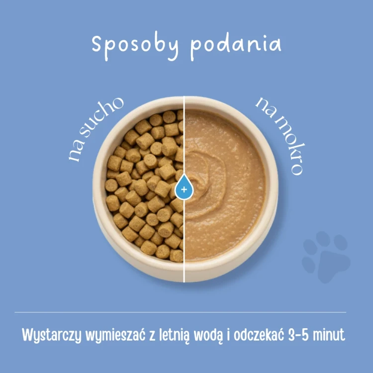 Dr Malou karma liofilizowana dla kota – sposoby podania na sucho lub po namoczeniu w letniej wodzie