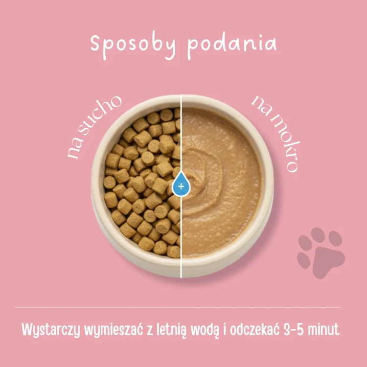 Sposoby podawania karmy liofilizowanej Dr Malou – na sucho lub po namoczeniu w letniej wodzie