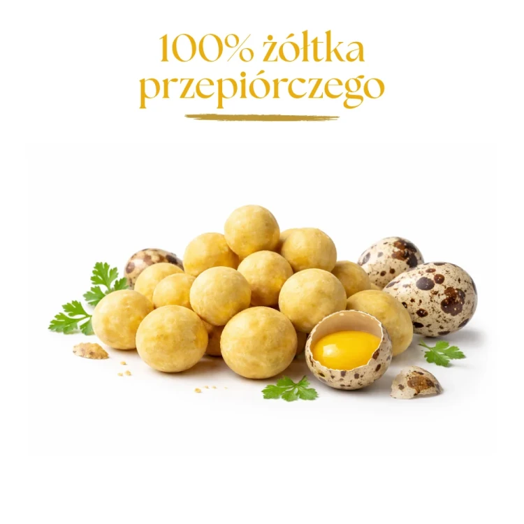 Liofilizowane żółtka przepiórcze Dr Malou – kulki przysmaku obok jaj przepiórczych