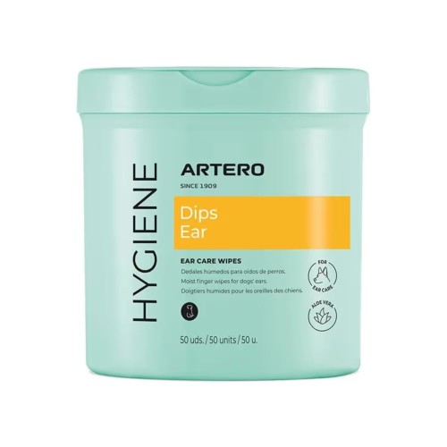 Artero Dips Ear Hygiene – chusteczki do czyszczenia uszu psa z aloesem, 50 sztuk, opakowanie.