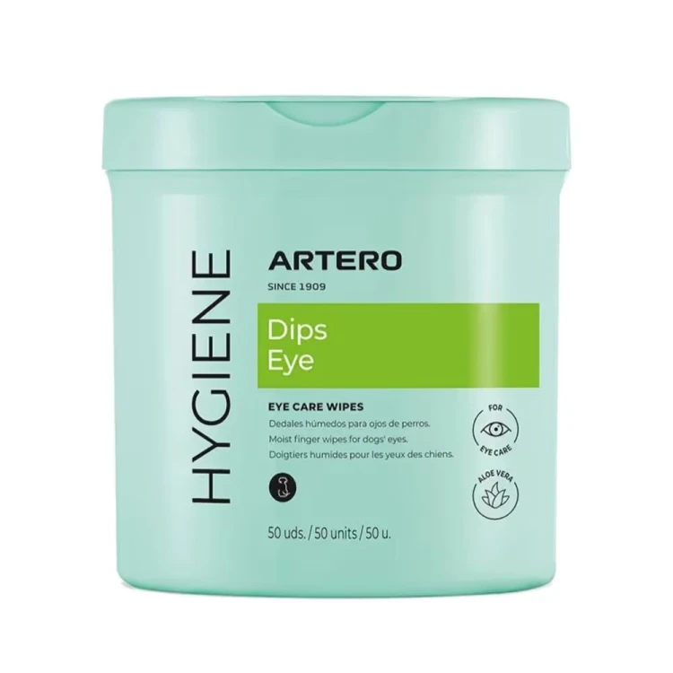 Artero Dips Eye Hygiene – nawilżane chusteczki do czyszczenia oczu psa z aloesem, 50 sztuk, opakowanie.