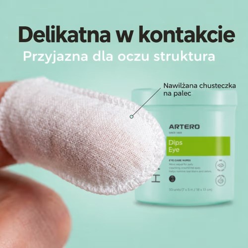 Artero Dips Eye Hygiene – delikatna nawilżana chusteczka na palec do pielęgnacji okolic oczu psa, zbliżenie struktury materiału.